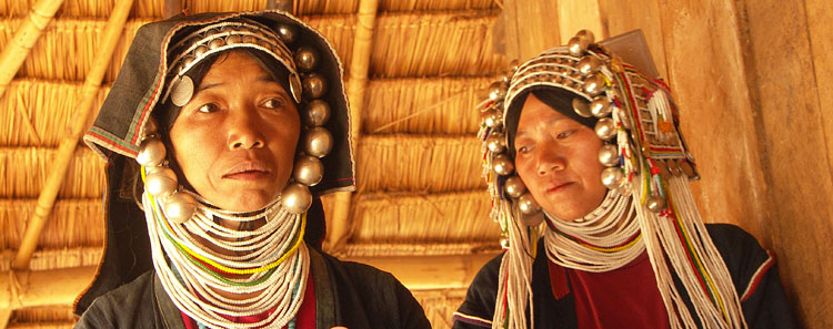 Women from Akkha Ethinic group in their village near Kentung (golden triangle)