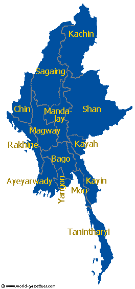 carte des régions de Burma