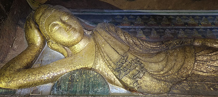 Reclining Buddha at the amazing Hpo Win taung site Myanmar 